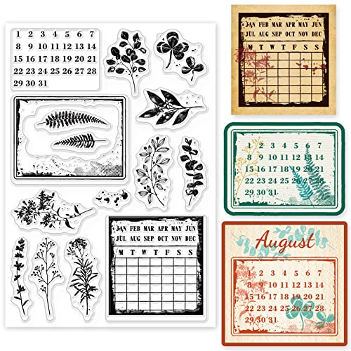 GLOBLELAND Silikon Stempel Retro Druckpflanzen Silikonstempel Kalender Stempel Pflanzen Silhouette Clear Stamps für für Kartenherstellung DIY Geschenk Scrapbooking