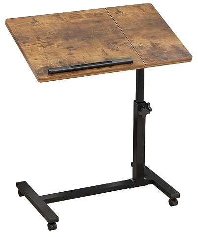 TigerDad Nachttisch für Bett, mobil, rollbar, Laptop-Ständer, neigbar, Betttisch mit Rollen, höhenverstellbar, Tabletttisch für Laptop-Bett, Sofa, Beistelltisch, Braun