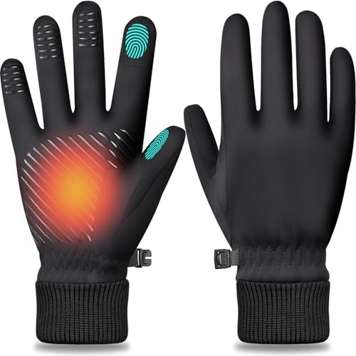 FEWTUR Men Waterproof Winter Gloves for Women Thermal Running - Water Proof Cold Weather Touchscreen Gloves for Hiking, Snow Warm Touch Screen (Medium, Black)