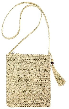 Lulullaby Straw Bag, Straw Crossbody Bag, Women's Straws Shoulder Bag, Summer Vintage Beach Bag, Shoulder Bags, Beach Bag, Crossbody Bags, for Work, Travel, Outdoor, Holiday (Beige), beige, L