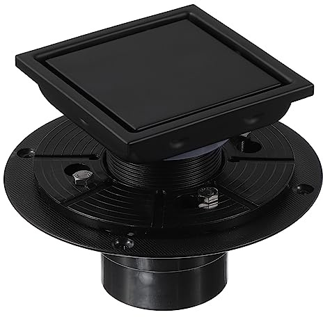 sourcing map 4 Inch Square Shower Floor Drain, 304 Stainless Steel Reversible Floor Drain with Flange for Bathrooms, Kitchens, Garages, Showers Sinks, Brushed Matte Black