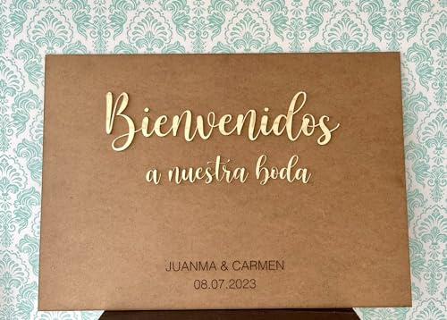 Cartel de madera y espejo dorado «Bienvenidos a nuestra boda» Cartel boda - cartel bienvenida boda personalizado - cartel personalizado - boda - detalles boda - regalo boda - cartel bienvenida