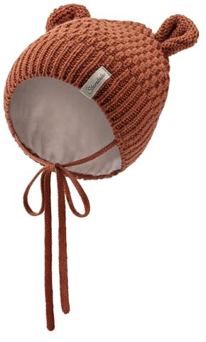 Sterntaler Strickmütze aus weichem Melange Garn - Unisex Bommelmütze im Rippenstrick mit Umschlag