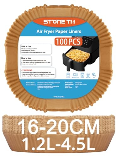 Stone TH 1.2L - 4.5L Air Fryer Paper Liners, 100PCS - 6.3 Inch Square Disposable Airfryer Parchment Paper Liners Accessories Compatible with Russell Hobbs Tower Bella Belaco COSORI Air Fryer