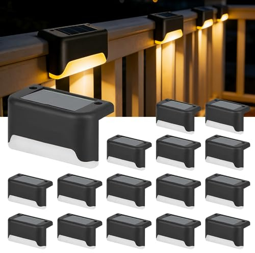 YANGUN 16 Stück Solarlampen für Außen Garten, Solar Aussentreppenleuchten, Wasserdichte Solarleuchten Garten Dekoration, Led Solar Gartenleuchten für Terrasse Treppen Dekoration, Warmweiß (16)