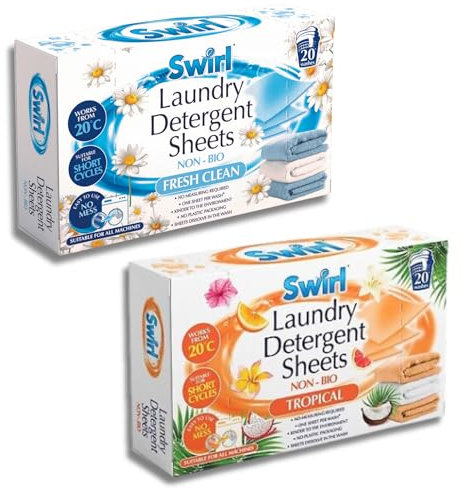 Swirl Laundry Detergent Sheets Bundle: Fresh Clean & Tropical Scent - 40 Eco-Friendly, Non-Bio Washing Sheets for Easy, Mess-Free Laundry Bundle by Great British Home