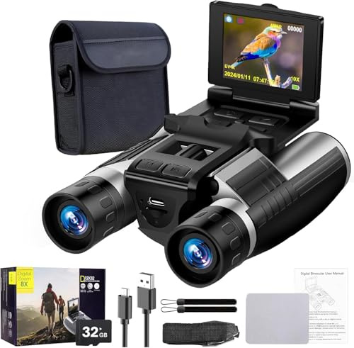 Binocolo digitale con fotocamera 2,4 pollici LCD 12x32, 48MP 2.5K Video Recorder | Supporta la registrazione di foto e video, perfetto per uccelli all'aperto, caccia, sport, include scheda da 32 GB