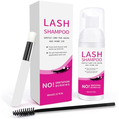 KARLOR 60ml Wimpernverlängerung Shampoo mit 2 Bürste, Wimpernshampoo Wimpernwaschung für Wimpern Extensions natürliche Wimpern Schäumender Reiniger Wimpern Schaum Salons Zu Hause Sicher für Augenlid