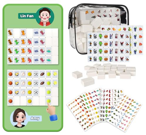 LURICO Mahjong Spiel, 65 Blöcke 30MM Majongsteine Spiel Deutsch, Seaside Escape Spiel, Brettspiel für Erwachsene und Kinder, mit DIY Aufklebern