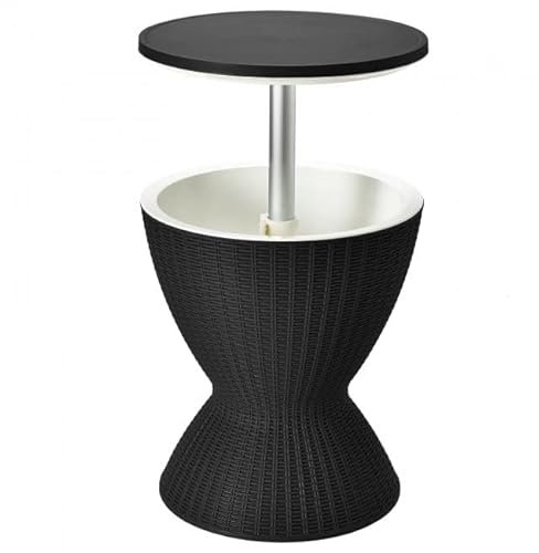 Tavolo da cocktail da esterno in stile rattan, regolabile in altezza, con refrigeratore per birra e vino, per feste in piscina
