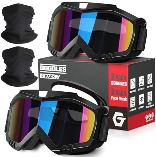 OXG 2 Pack Motorcycle Goggles with Neck Gaiters, OTG Dirt Bike Goggles Dust-proof UV400 Motocross ATV Skiing Goggle (Multicolor)