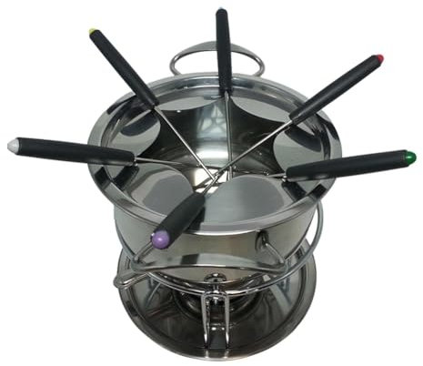 Sefdrert Fondue Pot Set Fondue Pot Multipurpoise Outdoor Camping with 6 Sticks Stainless Steel Chocolate Cheese Fondue Pot