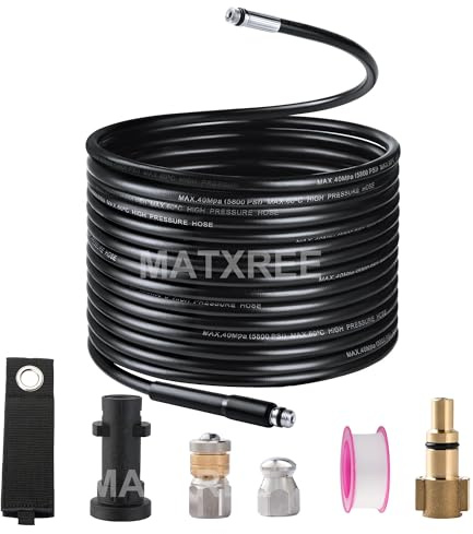 MATXREE 20 m Hochdruckreiniger, Abflussrohrschlauch-Reinigungsset, Reiniger mit Adapter, Rohrreiniger, Kanalstrahldüse, rotierende Strahldüse für Kärcher K-Serie K2-k7 und Bosch,