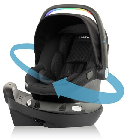 Evenflo Revolve180 LiteMax NXT Rotating Rear-Facing Lightweight Preemie and Infant Car Seat 3-30lbs. with SensorySoothe. Easy Install with Base (Jasper Black)