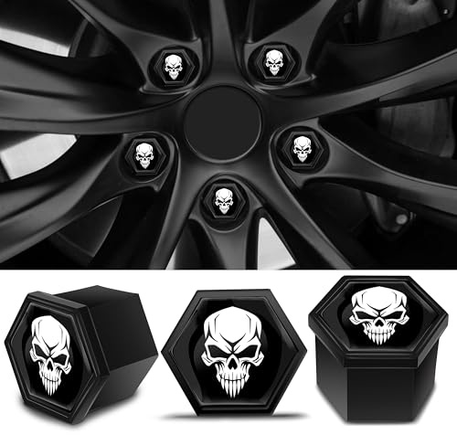 SkinoEu 20 x Radschrauben Radmuttern Felgenschloss Muttern Kappen Radmutternabdeckungen Radschraubenkappen Radmutternkappen Kunstsoff Abdeckungen Universal 17 mm Totenkopf Schädel Schwarz Weiß NC 19
