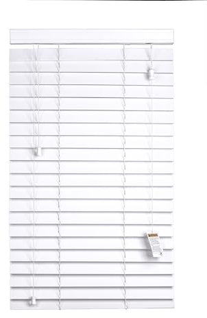 Funky Gadgets Custom Made to Measure Faux Wood Venetian Blinds Faux Wooden Blinds window Venetian Blind 50mm Horizontal Smooth slats with White String Child Safe (White, W60cmxL150cm)