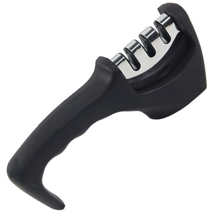 DmDoyy 1 Pcs afilador de cuchillos profesional, 3 procesos de afilado, Mango y base antideslizante, Manejo sencillo y cómodo, Rojo