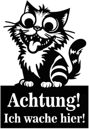 Anwicar Achtung Katze Schild - Lustiges Warnschild aus Stahl 1,5 mm - Ich Wache Hier Katzenschild für Außen - Wetterfest - Türschild für Gartenzaun - Verrückter Kater - Schwarz