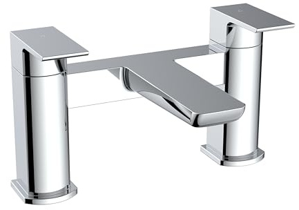VeeBath Lagoon Badewannenarmatur, weich, quadratisch, modernes Chrom-Finish, Doppelhebelsteuerung, G3/4-Zoll-BSP-Einlass, Deckmontage, quadratische Badezimmer-Armaturen, Paar, Badewannen- und
