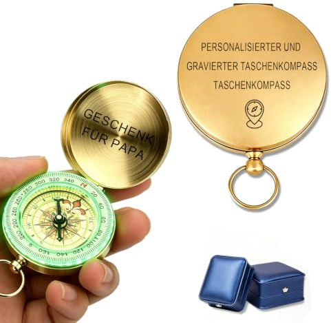 Personalisierter Kompass Gravur Messing Wasserdicht Outdoor Geschenk | Wasserdichter Taschenkompass mit Leuchtfunktion und individueller Textgestaltung, ideal für Wandern, Camping und Abenteurer