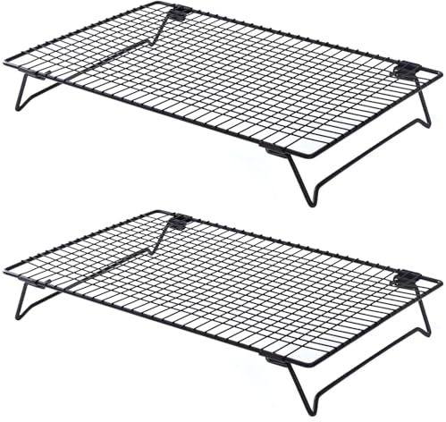2 Pieces Foldable Cooling Racks, Stackable Steel Wire Stands for Baking, Ideal for Cooling Cookies, Breads, Meats, and More