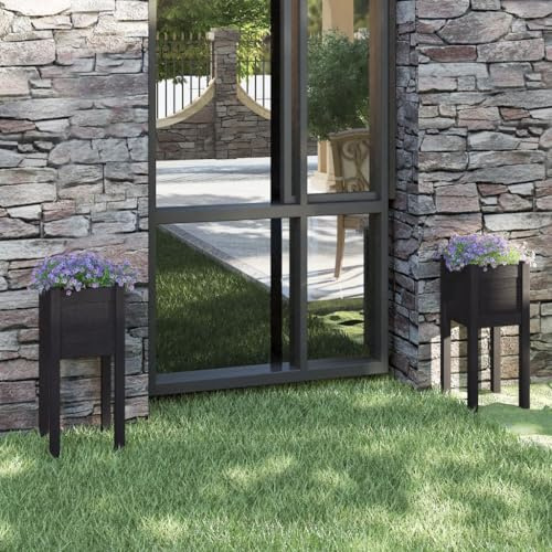 WDGJJFECNMUEHI Fioriere da Giardino 2 Pezzi Nere in Legno di Pino 31x31x70 cm per Fiori e Piante, Cassette Rialzate Resistenti alle Intemperie per Terrazzo, Balcone o Giardino