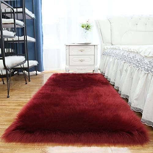 Alfombra de piel sintética esponjosa púrpura para sala de estar, 60 x 60 cm, alfombra de área de piel de oveja súper suave, alfombra de felpa sedosa, alfombra de lana de imitación de piel de oveja