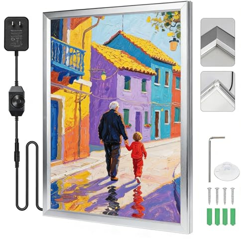 QI XING LED Movie Poster Frame 16x24”,Backlit Picture Light Box with Dimmer,Led Poster Frame Wall Mount Aluminum Movie Led Poster Display for Home Theater,Office,Cinema Decor,Bar Menu Sign