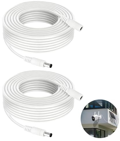 Lot de 2 câbles d’extension d’alimentation CC de 5 m, connecteurs 5,5 mm x 2,1 mm, compatibles avec les appareils DC 5V, 6V, 9V, 12V, 24V, pour caméras de sécurité, routeurs, imprimantes et bandes LED