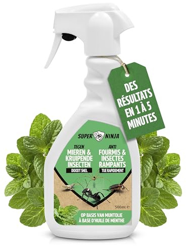 Super Ninja Insecticide Anti Araignées & Cafards, Spray 500 ml | À Base d'Huile de Menthe Poivrée, Produit Anti Insectes Maison, Effet Barrière aux Maison Portes & Fenêtres