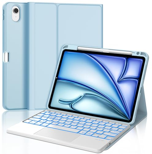 JADEMALL Clavier avec Trackpad pour iPad Air 11 Pouces M4/M3/M2 2026/2025 | AZERTY Français Clavier Rétroéclairé avec Pavé Tactile pour iPad Air 11 M2/M3/M4 2024/2025/2026, Bleu Ciel