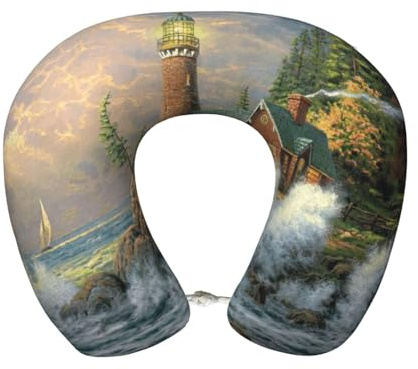 Pidgazdfgv Oreiller de voyage Coast Wave And Lighthouse en mousse à mémoire de forme, lavable en machine, festival