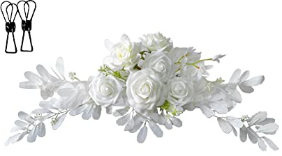 Fictory Festone con fiori artificiali, in tessuto di seta, decorazione floreale da appendere per matrimoni, feste, casa, porta, camino, 60 x 25 cm, con 2 clip