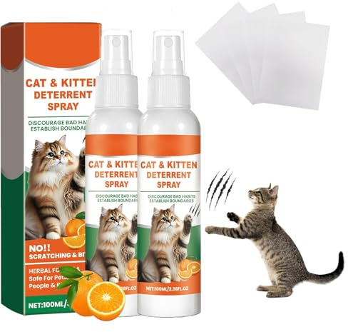 QEEROYO 2pcs Spray Anti Griffure Chat, Spray D'entraînement Chat, Protecteur de Meubles Contre Les Rayures de Chats pour Chats, Chiens, Intérieur et Extérieur, Canapé, Porte, Tabl 200 ML