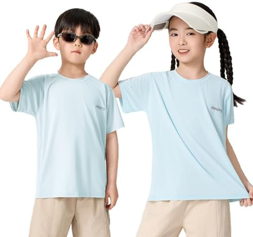 Uv Shirt Mädchen, Kinder - Schwimmshirt Rashweste Schwimmen Rundhals Rashguard Surfen Wassersportarten Strand Mit Druck Kinder-Schwimmoberteile Lässig Badebekleidung Hellblau 130