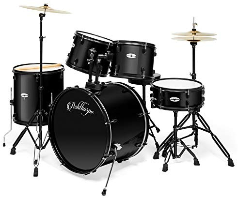 Ashthorpe 5-Piece Complete Full Size Adult Drum Set with Remo Batter Heads - Black
