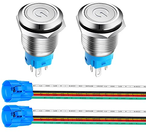 Gebildet 2pièces 16mm Interrupteur Bouton Poussoir Non-Momentané en Acier Inoxydable, 3V-5V-6V-7.5V-9V/3A NO/NC SPDT on Off Étanche Interrupteur à Levier avec Fiche Douille(Blanc, Verrouillage)