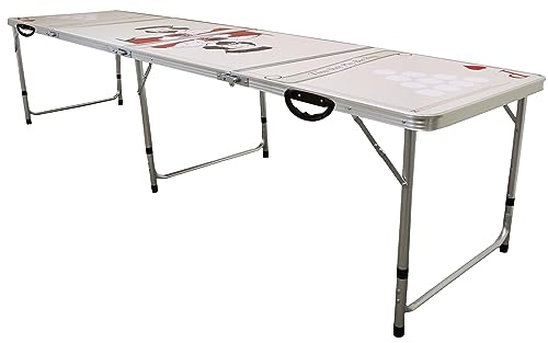 8ft Folding Portable Beer Pong Table Set for Parties Indoors or Outdoors Waterproof, Drinking Table Complete with Foldable Carry Case and two FREE Microfibre Cloths