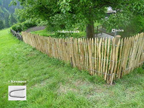 Gartenwelt Riegelsberger Premium Staketenzaun aus Kastanie Komplettset Rollzaun Lattenabstand 4-6 cm Zaunlänge 2,2 m Höhe 120 cm inkl. Pfosten und Krampen
