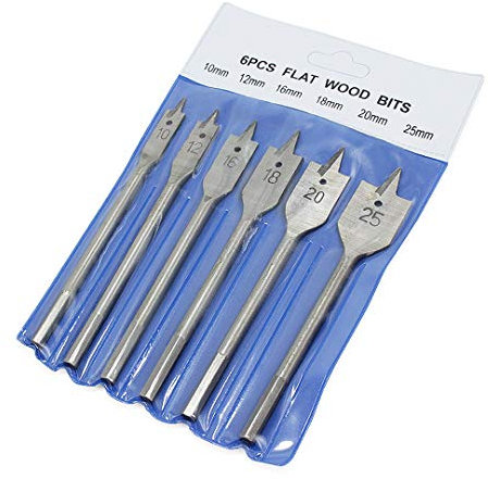 BOZONLI Jeu de 6 Mèches à Bois Plates, Mèche Plate en Bois, Mèches Plates avec Pointe de Centrage 2 Taillants Acier Trempé