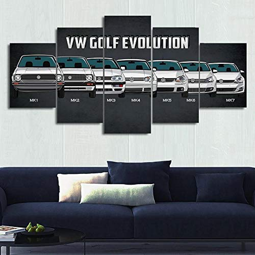 GIRDSS Bild Auf Leinwand,VW Golf Evolution Auto Wandbilder XXL Wanddekoration Design Wandbild Leinwand Bild XXL Format Wandbilder Wohnzimmer Deko Moderne Kunstdrucke 5 Teilig Bild