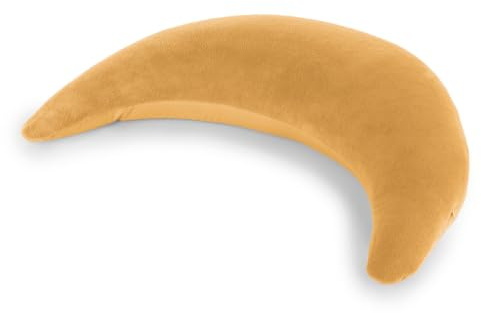 Theraline Plüschmond Stillkissen, Kopfkissen und Nackenkissen mit Perlen, ergonomisches Kissen zum Stillen, Schlafen und Lesen, Stillmond mit Plüsch, Mondkissen waschbar bis 40°C (Bernstein)