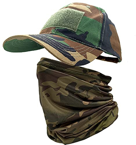 Camo Hats for Men&Women w/Cooling Neck Gaiter Baseball Caps FaceScarfMask Army Tactical Military Hat Neck Tube Snoods for Running/Hunting/Camping/Cycling/Fishing/Outdoor/Sports (American Camouflage)