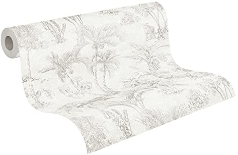 A.S. Création Papier Peints Jungle Cuba intissé 10.05 m x 0.53 m Beige Gris Fabriqué en Allemagne 380211 38021-1