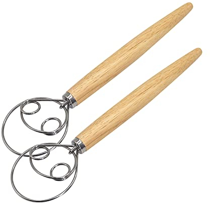 ValueHall Fouet à Pâte Danois 2 Pièces Fouet à Pâte à Pain de 13 Pouces Fouet Hollandais en acier inoxydable Dough Whisk avec poignée en Bois pour Pâte à Pain V4B05