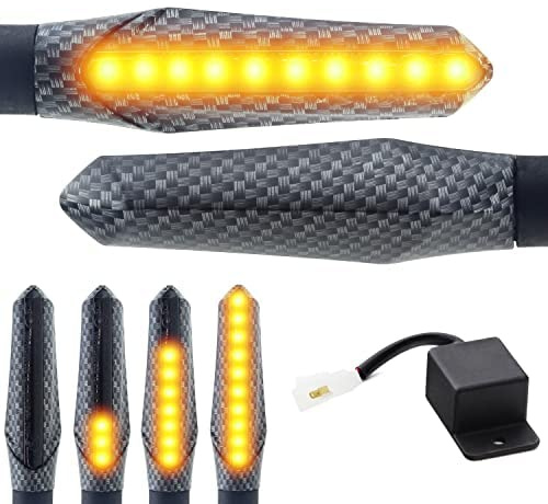 Area1 Motorrad LED Blinker e-geprüft Carbon-Look Lauflicht-Effekt 2 Stück/M8 + LED Relais für z.B. Duke SMC/R MT07 MT09 MT125 Z900 Z650 Z500 Z125 CMX CB Hornet SV650 GSXS R12 S1000 F750GS R1250GS