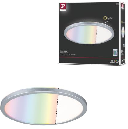 Paulmann 71018 LED Panel Atria Shine, Rund incl. 1 x 12 W Dimmbar RGBW Farbsteuerung Lichtpanel Kunststoff Deckenpanel, Chrom Matt, Ø 293 mm