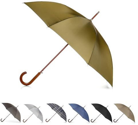 Totes Auto Open Water Repellent Stick Umbrella with Classic Wood J Hook Handle