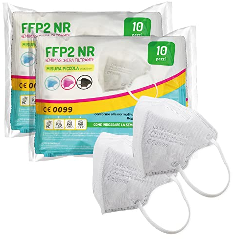 general merchandising 20 Mascarillas FFP2 NR Blancas - Talla Pequeña - Alta Filtración y Protección Respiratoria - Pack de 2 Bolsas de 10 Unidades - Certificación CE