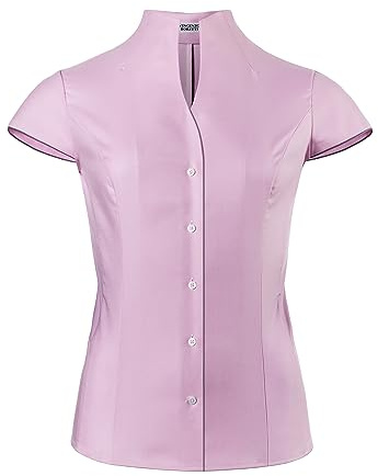 Vincenzo Boretti damblus med kupkrage, lätt figursydd, 100 % bomull, lätt att stryka, kortärmad ärmlös skjortblus med ståkrage, elegant, festlig, även för företag, 4-rosa, 34